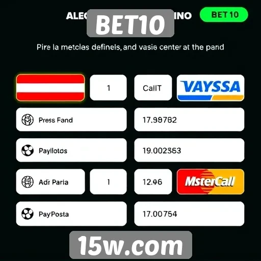 Métodos de pagamento disponíveis na plataforma BET10